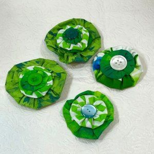 Set of 4 Handmade Fabric Flower Unique Magnets Fridge Office Locker NEW 2.5"